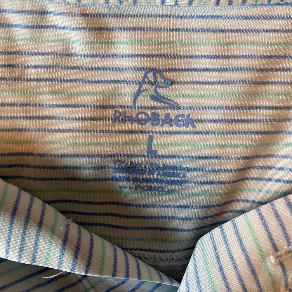 Rhoback The Whaler Blue Green Striped Short Sleeve Polo Size Large - Picture 6 of 7